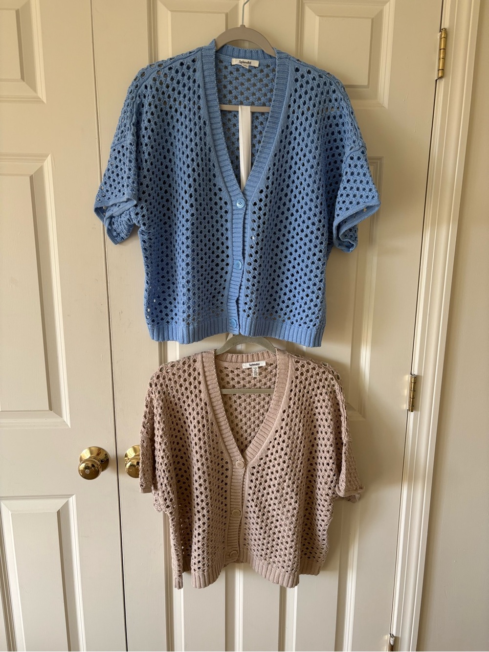 2 Splendid Open-Knit V-Neck Button Cardigan Sweater XL. 1 Blue, 1 Tan